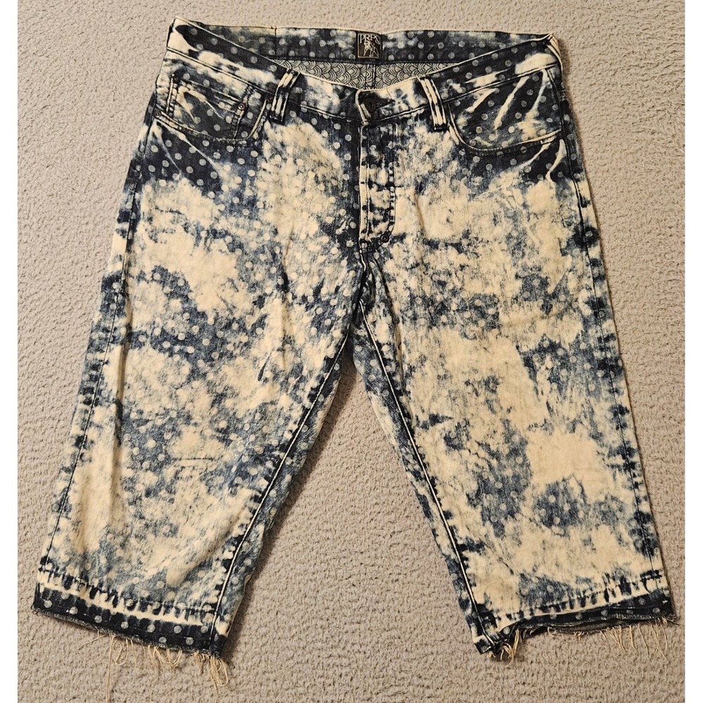 Prps Denim Shorts Mens Size 34 x 17" Cut Off Raw Hem Jean Jorts Polka Dots Blue